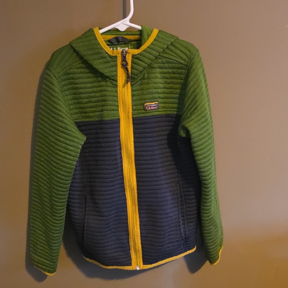 L.L. Bean Kids Green and Navy Hoodie with Yellow Trim
